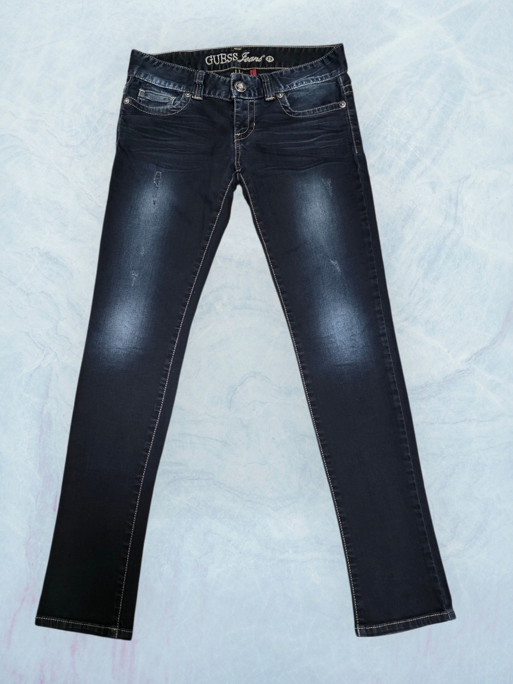 GUESS Women’s Daredevil Dark Wash Skinny Leg Low Rise Jeans Black/Blue Size 29